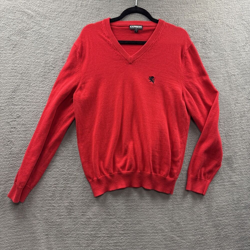 Express Red Sweater Large  with A V Neck Collar